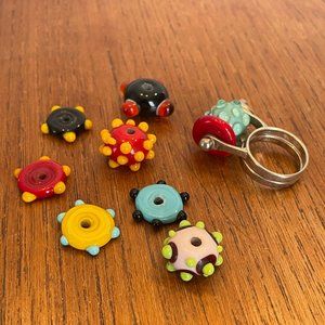 Double Ring 925 Silver - Glass Beads - Interchangeable - Size 8